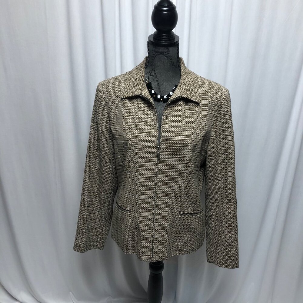 Norton McNaughton Blazer Womens Size 10 Tan Black Zipper Pockets Lined Jacket